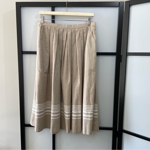 Vintage A-Line Pleated Cream & White Linen Blend Skirt Made In England - Picture 3 of 11